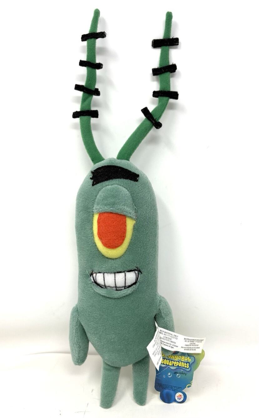 Vintage Stuffed Plush Plankton Spongebob Squarepants 15” 2003 Bendable Antennae